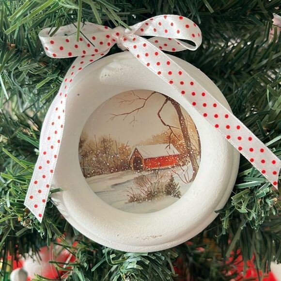 Choice of Winter Theme Ornament Gift Craft Homemade Upcycled Alabaster& Postcard - Picture 1 of 7